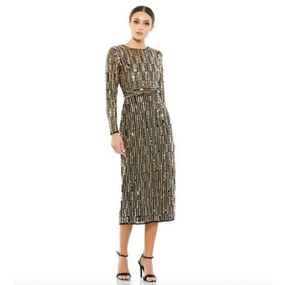 MAC DUGGAL Dress Size 10 Evening Gown Embellished Long Sleeve Black Gold - Picture 1 of 7
